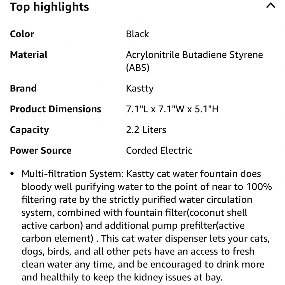 Pet Water Fountain 2.2L
